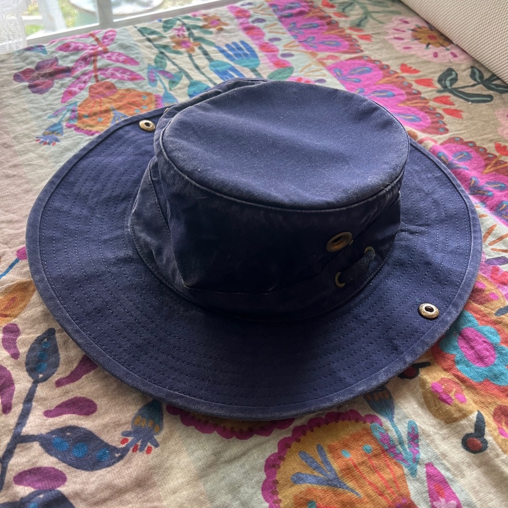 Tilley Endurables Cotton Duck Hat Mens 7 5/8 Wide Brim Snap Up Navy Blue - Picture 3 of 14